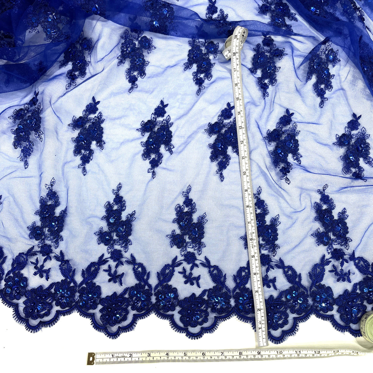 Beaded Corded Lace Fabric - Embroidered On 100% Polyester Net Mesh, 53" Width, 6 Colors (1 Yard)