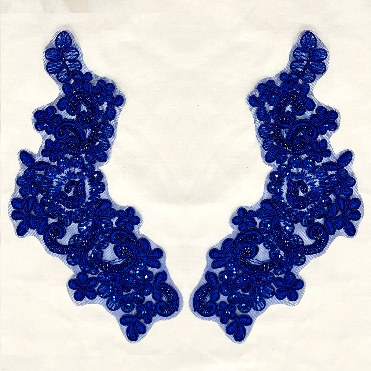 Beaded Corded Floral Lace Applique Pair