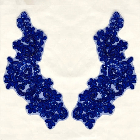 Beaded Corded Floral Lace Applique Pair
