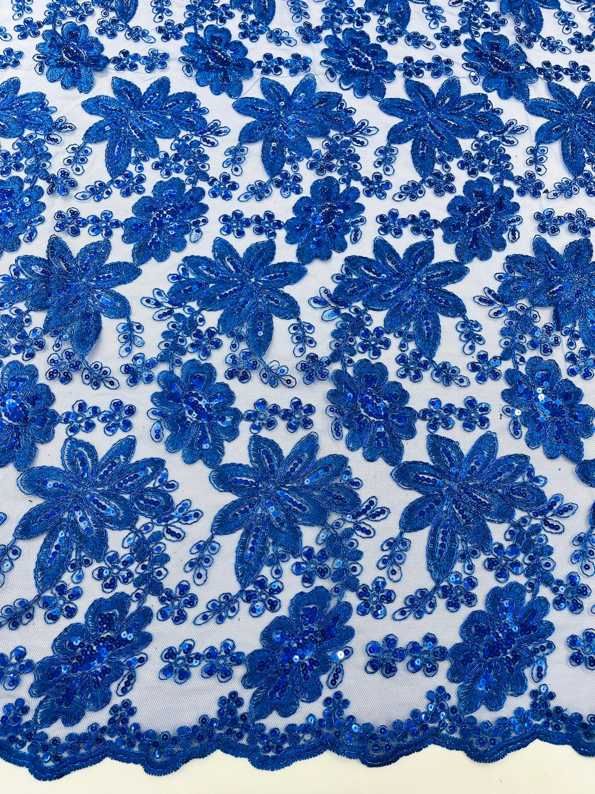 Metallic Floral Lace Design Embroidered Polyester Fabric - Floral Lace, 54" Width (1 Yard)