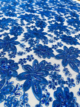 Metallic Floral Lace Design Embroidered Polyester Fabric - Floral Lace, 54" Width (1 Yard)