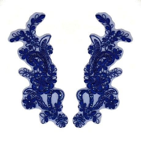 Beaded Corded Floral Lace Applique Pair
