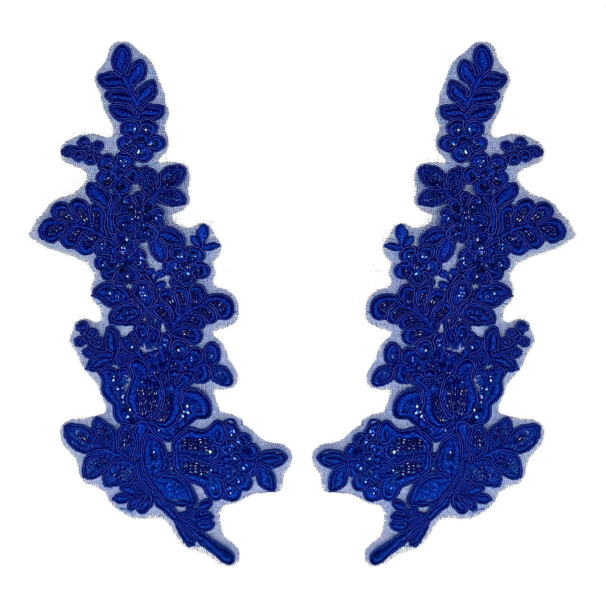 Beaded Corded Floral Lace Applique 100% Polyester Net Mesh