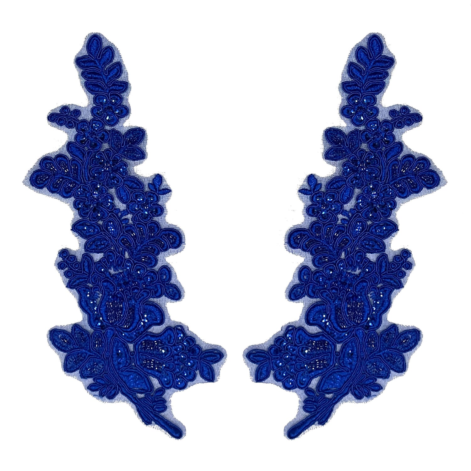 Beaded Corded Floral Lace Applique 100% Polyester Net Mesh