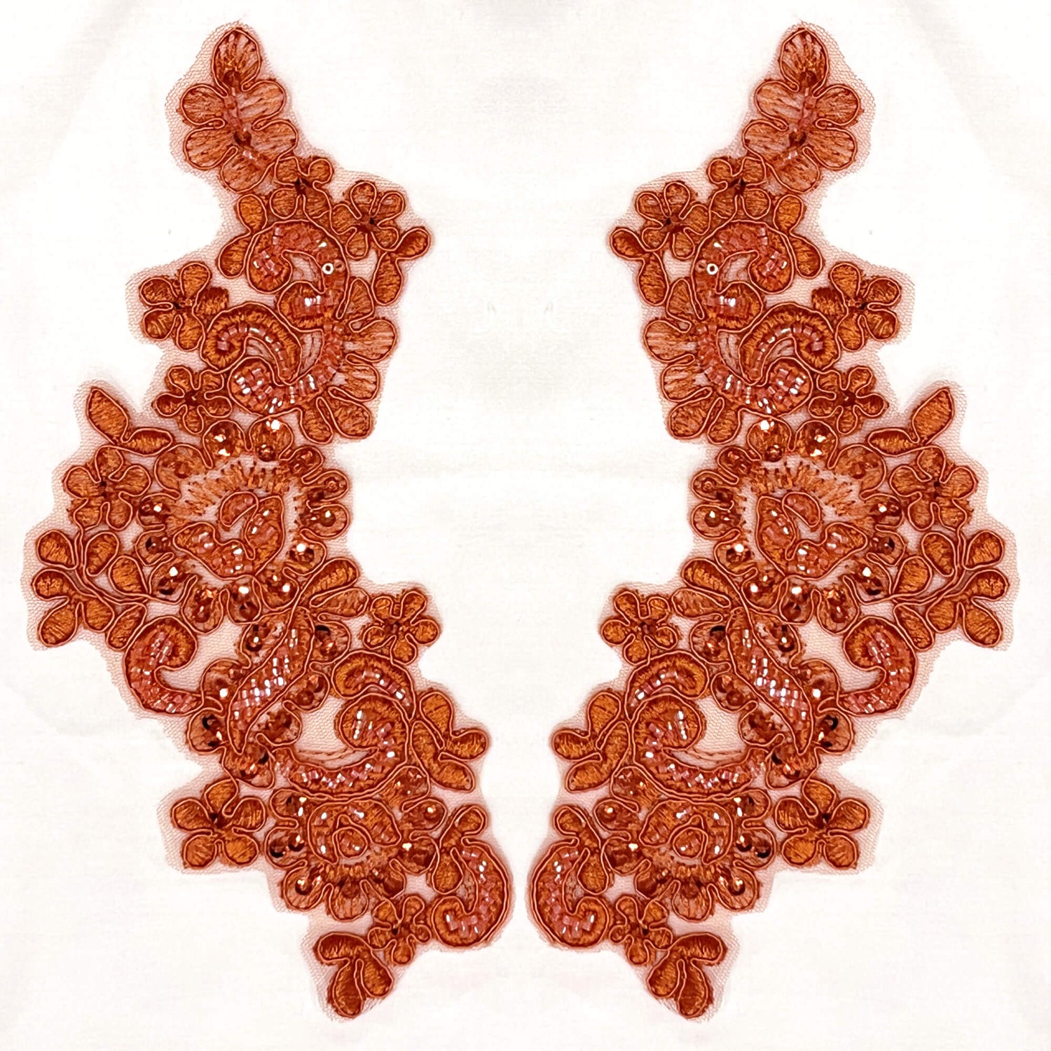 Beaded Corded Floral Lace Applique Pair