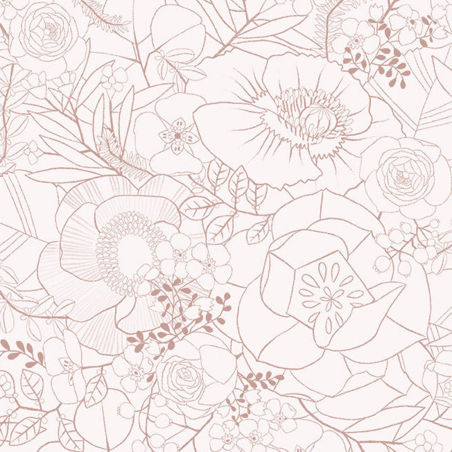 Cotton Floral Sketch Fabric Rust 44/45"