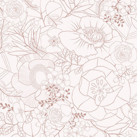 Cotton Floral Sketch Fabric Rust 44/45"