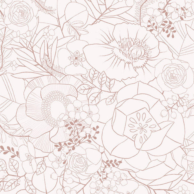 Cotton Floral Sketch Fabric Rust 44/45"