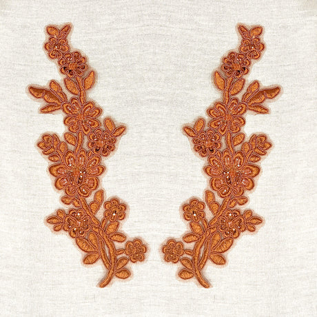 Beaded Corded Floral Lace Applique 100% Polyester Net Mesh