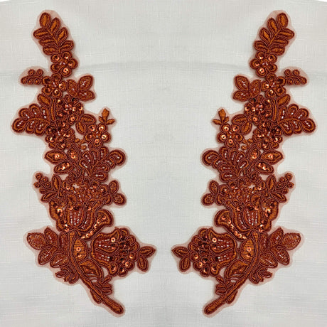 Beaded Floral Lace Applique on Polyester Mesh