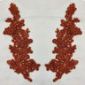 Beaded Corded Floral Lace Applique 100 Percent Polyester Fabric - Embroidered Net Mesh, 12" X 3.5" Each Side (1 Pair)