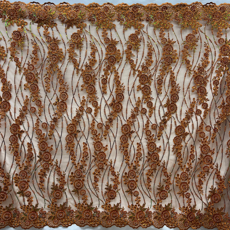 Beaded Floral Lace Fabric
