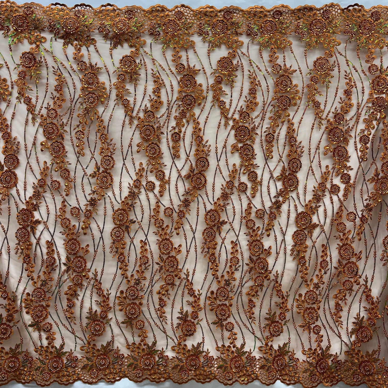 Beaded Sequined Floral Lace Fabric 53" Wide