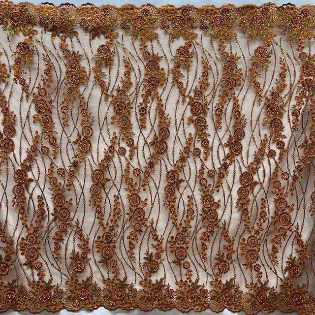 Beaded Sequined Floral Lace Fabric 53" Wide