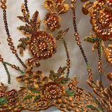 Beaded And Sequined Floral Sparkling Lace Fabric - Rust, Red, Purple Floral Embroidered, 53" Wide (1 Yard)
