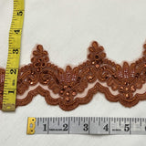 Beaded Corded Lace Trim on Net Mesh
