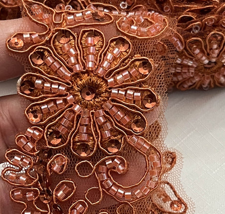Beaded Corded Lace Trim on Polyester Net Mesh