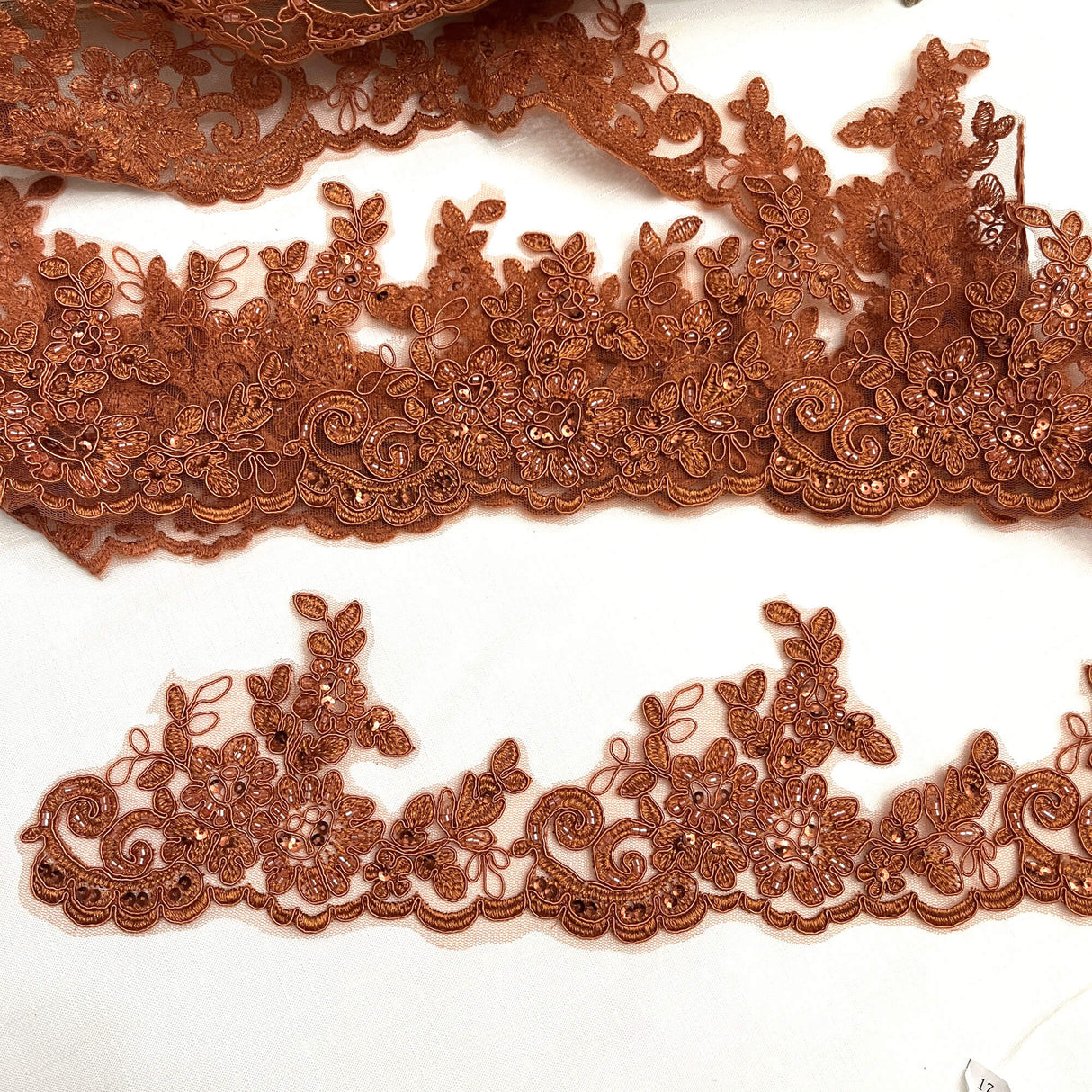 Beaded Corded Lace Trim on Polyester Net Mesh