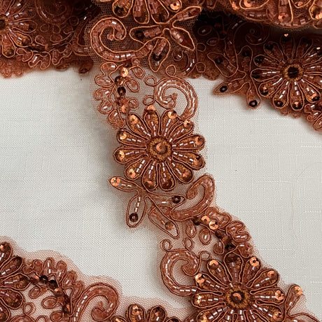 Beaded Corded Lace Trim on Polyester Mesh