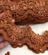 Beaded Corded Lace Trim on Polyester Net Mesh 3" Wide