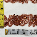 Beaded & Corded Lace Trimming 100 Percent Polyester Net Mesh Fabric - Gold, Ivory With Silver, White, Ivory, Rose Gold, Rust, 2" Width (1 Yard)