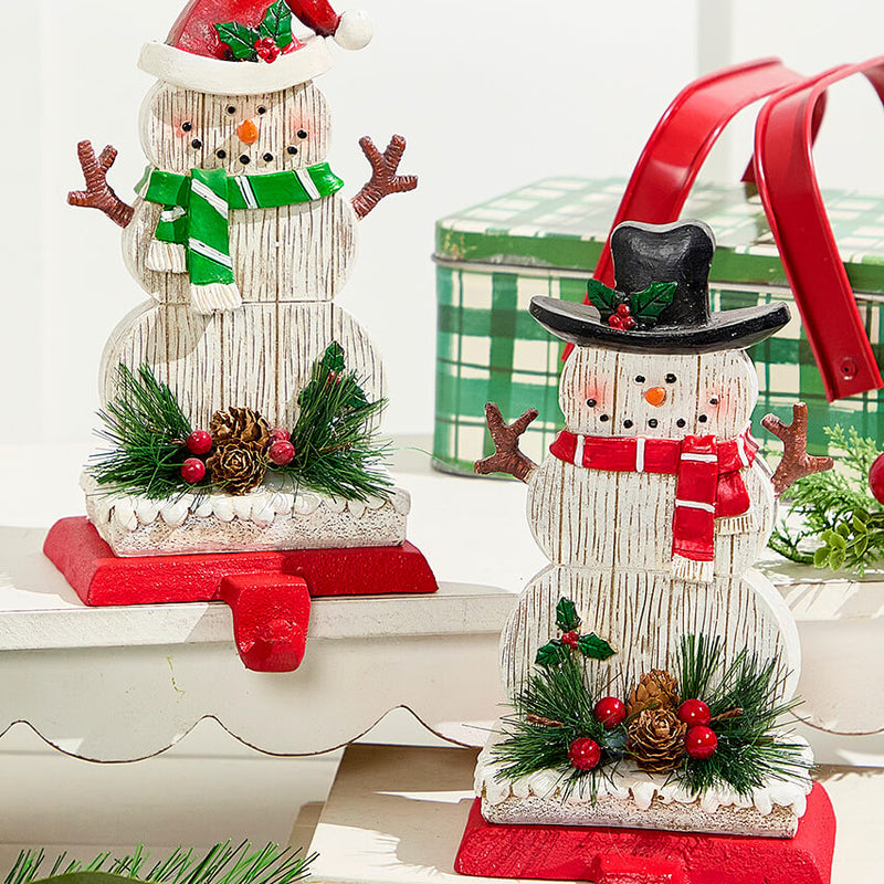 8.25" Snowman Stocking Holder with Pine And Berry Accent