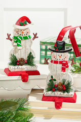 8.25" Snowman Stocking Holder with Pine And Berry Accent