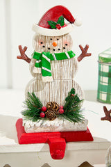 8.25" Snowman Stocking Holder with Pine And Berry Accent