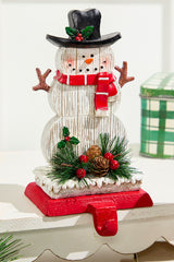 8.25" Snowman Stocking Holder with Pine And Berry Accent