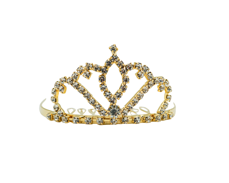 1 3/8" × 2.75" Gold Mini Tiara with Clear Rhinestones – Pack of 12