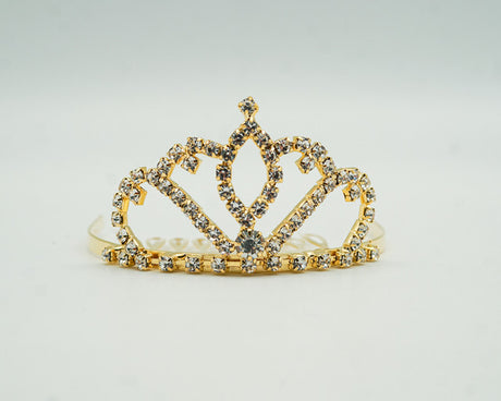1 3/8" × 2.75" Gold Mini Tiara with Clear Rhinestones – Pack of 12