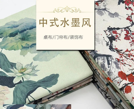 0.5m/1m/2m Encrypted Cotton Linen Retro Chinese Ink Style Fabric For Decorative Cloth Tablecloths Curtains Handmade DIY Fabric