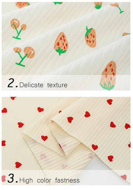 145x50cm Small Cherry Ribbed Knitted Pure Cotton Jacquard Fabric For Children's Clothing, T-shirts, Handmade DIY Sewing Fabrics