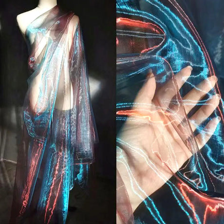 Iridescent Flashing Gradient Organza Tulle Fabric By Meter For Evening Gown Fashion Design Shiny Clothes Party Stage Decoration