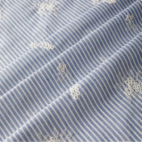 Lightblue Embroidered Polyester Cotton Striped Cloth Fabric