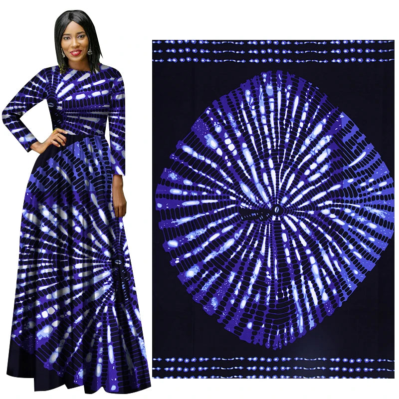 African Cotton Fabric Ankara Dresses Nigerian Fashion Batik Blue Fabrics 3/6 Yards/Lot Material 24fs1594
