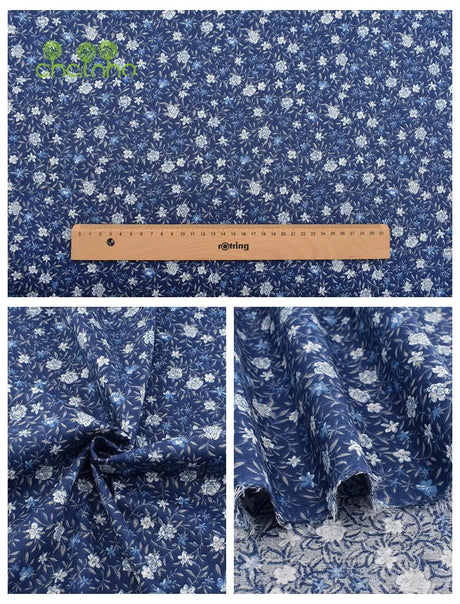 Chainho,Printed Twill Weave Cotton Fabric,DIY Qulting Sewing Material,Patchwork Cloth,Blue Series,6 Designs,3 Spiecification