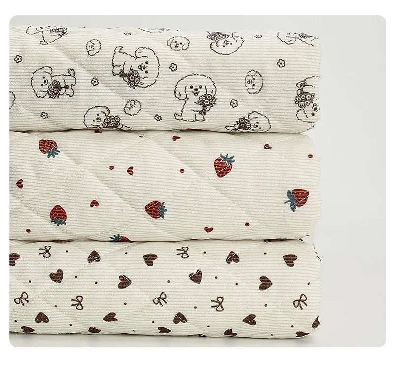 0.5m/1m/2m Thicken Corduroy Strawberry Love Print Quilted with Cotton Fabric for Blanket Children's Clothing DIY Sewing Fabric