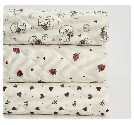 0.5m/1m/2m Thicken Corduroy Strawberry Love Print Quilted with Cotton Fabric for Blanket Children's Clothing DIY Sewing Fabric