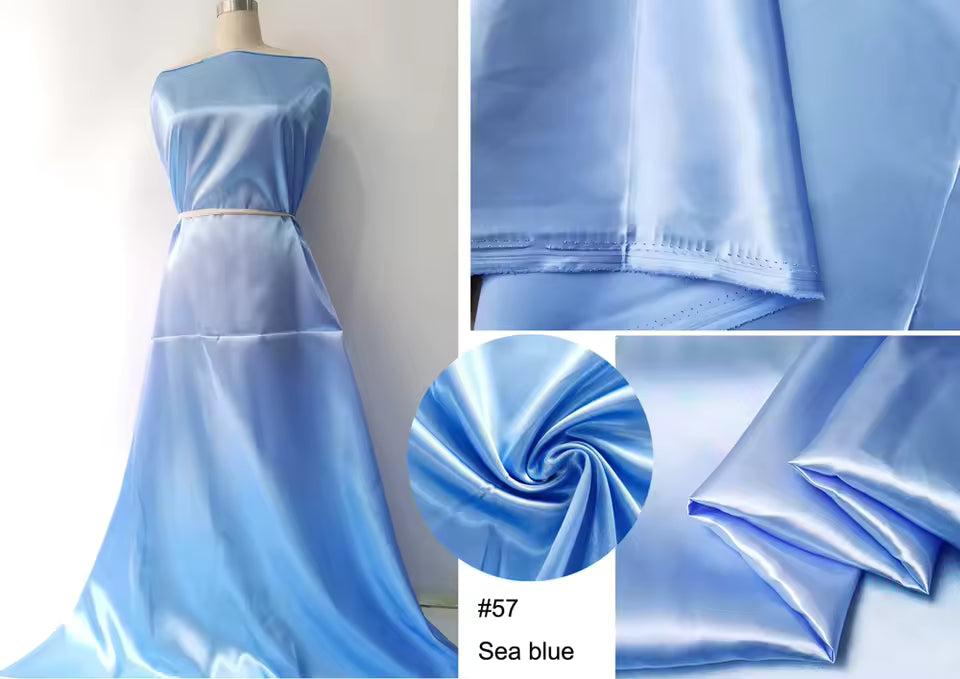 Plain Satin 58" Wide | 1Meter | 2Meters | 5Meters | Soft Charmeuse Fabric Scarf Craft DIY Material Blue