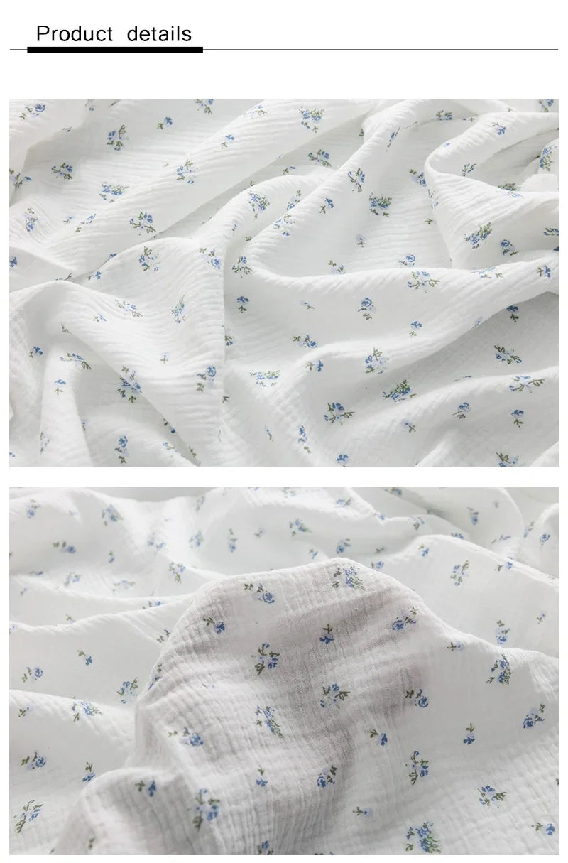 Breathable Pure Cotton Double-Layer Crepe Fabric For Bedding Home Wear Pajama Summer Dress DIY Clothing Cloth 135x50cm/500cm