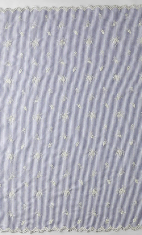 Lightblue Embroidered Polyester Cotton Striped Cloth Fabric