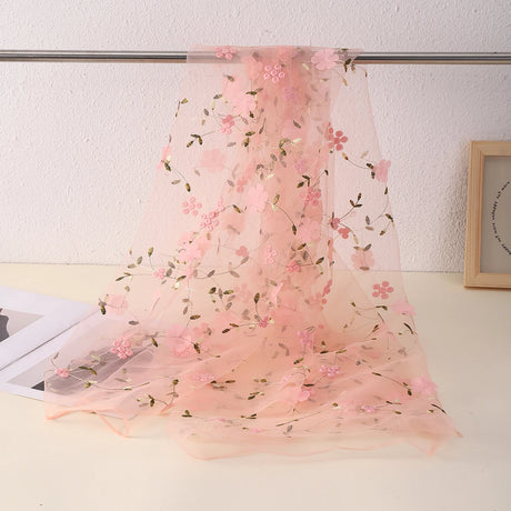 Floral Pattern Fabric Lavender Flower Polyester Tulle Embroidery Mesh Lace Fabric Soft Tulle Dress Fabric for DIY Clothing