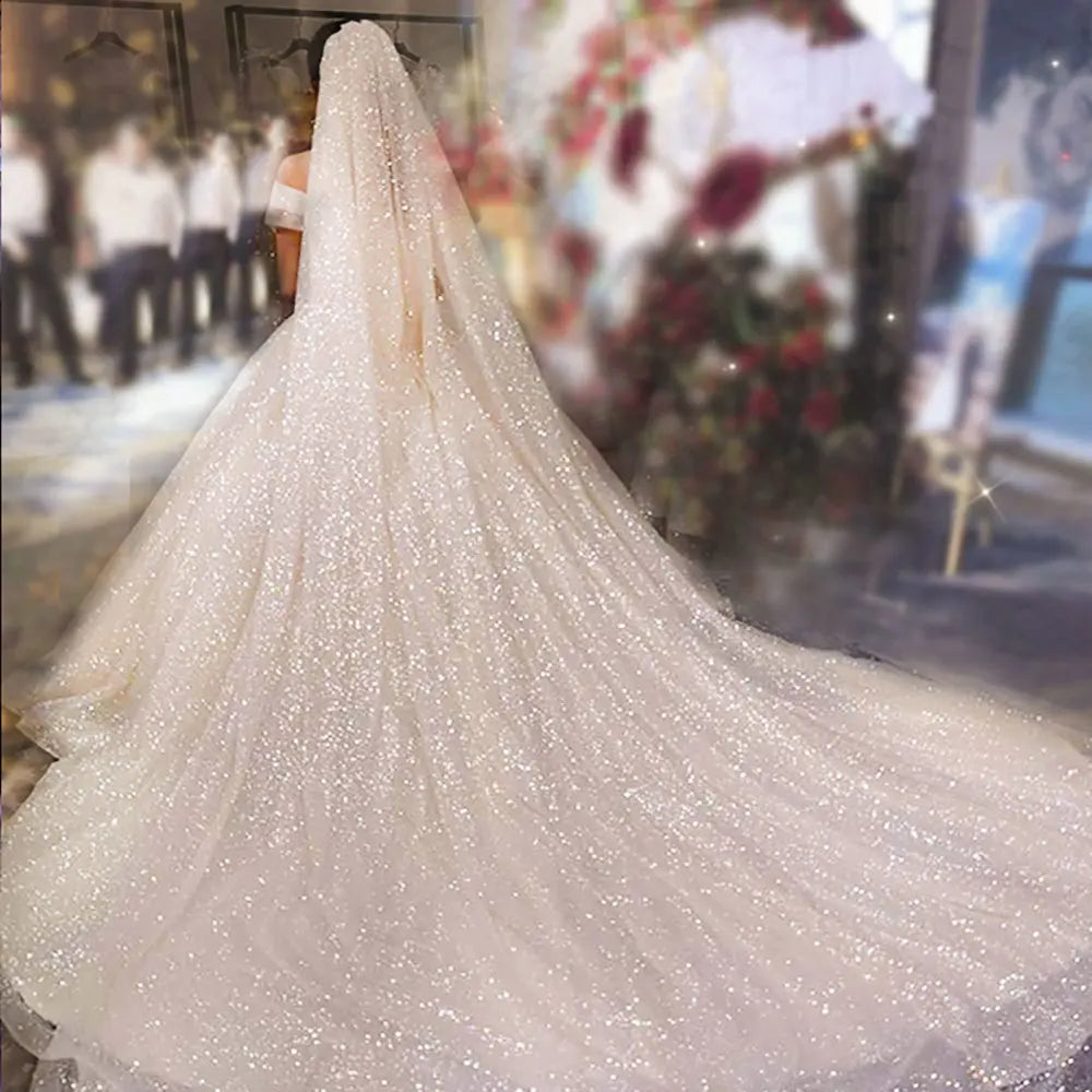 Shiny Glitter Sequin Soft Net Yarn Lace Sparkle Tulle Silver Mesh Fabric DIY Sewing Wedding Dress Veil Dance Tutu Decor Props
