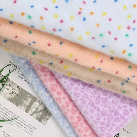 0.5/1/2 Yards Faux Fur Dot Printed Fabric for Plush Toys Cotton Dolls Warm Hats Decorative Cloth Handmade Sewing Fabrics