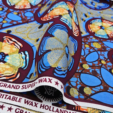 African cotton wax prints fabric, grand super Hollandais wax fabric, golden wax glitter, 6 yards per piece