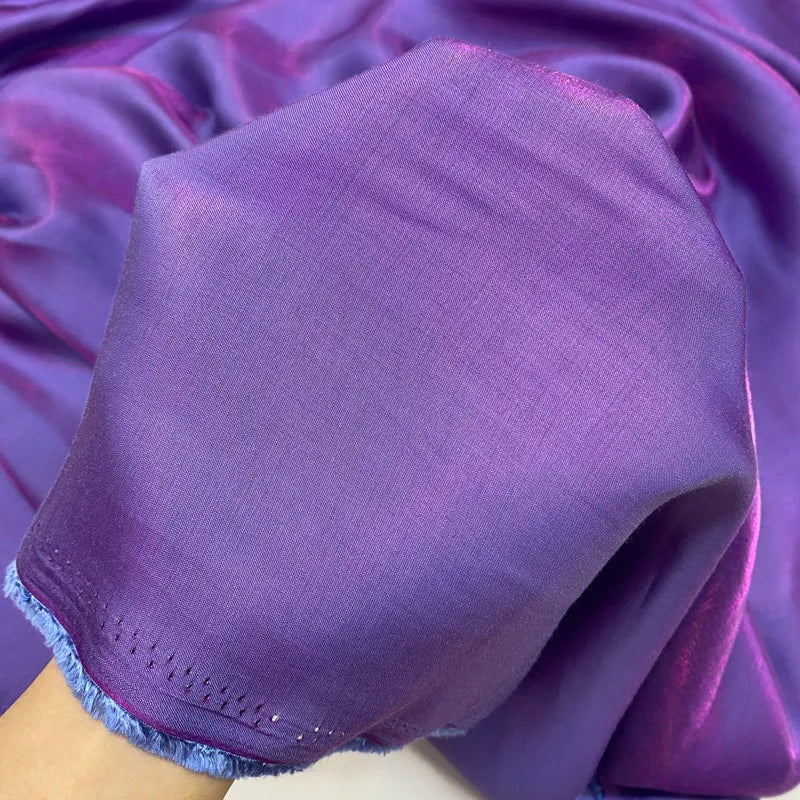 Gradient Color Mercerized Satin Fabric, Shiny Iridescent Clothing Fabric, Sewing Material For Dress, Purple, Sold By Yard
