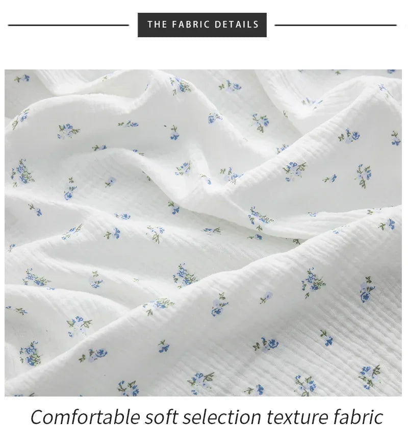 Breathable Pure Cotton Double-Layer Crepe Fabric For Bedding Home Wear Pajama Summer Dress DIY Clothing Cloth 135x50cm/500cm