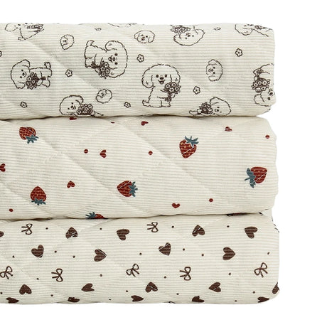 0.5m/1m/2m Thicken Corduroy Strawberry Love Print Quilted with Cotton Fabric for Blanket Children's Clothing DIY Sewing Fabric