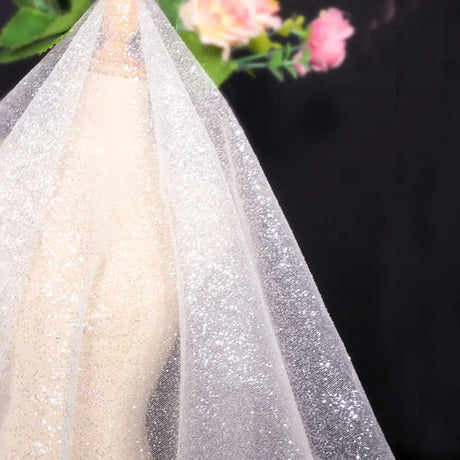 Shiny Glitter Sequin Soft Net Yarn Lace Sparkle Tulle Silver Mesh Fabric DIY Sewing Wedding Dress Veil Dance Tutu Decor Props